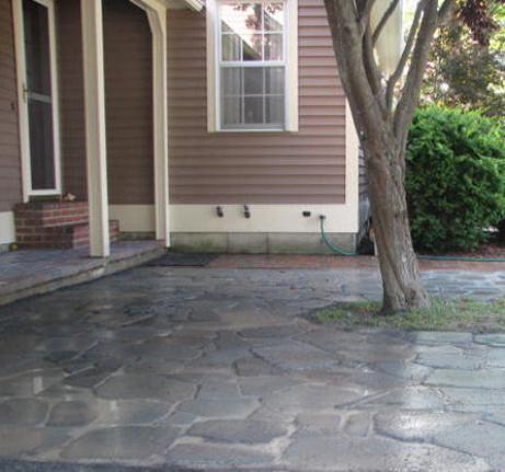 Mosaic cut bluestone patio installation Portland maine