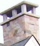 Hand cut granite chimney with stone cap by RL Sanborn Masonry.
